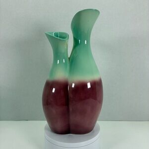 Cameron Clay Products Mid Century Modern Double Vase Turquoise & Burgundy Ombre